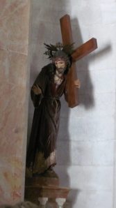 Sculpture of Jesus with the cross in the Chapel of the Flagellation, on the Via Dolorosa in Jerusalem.